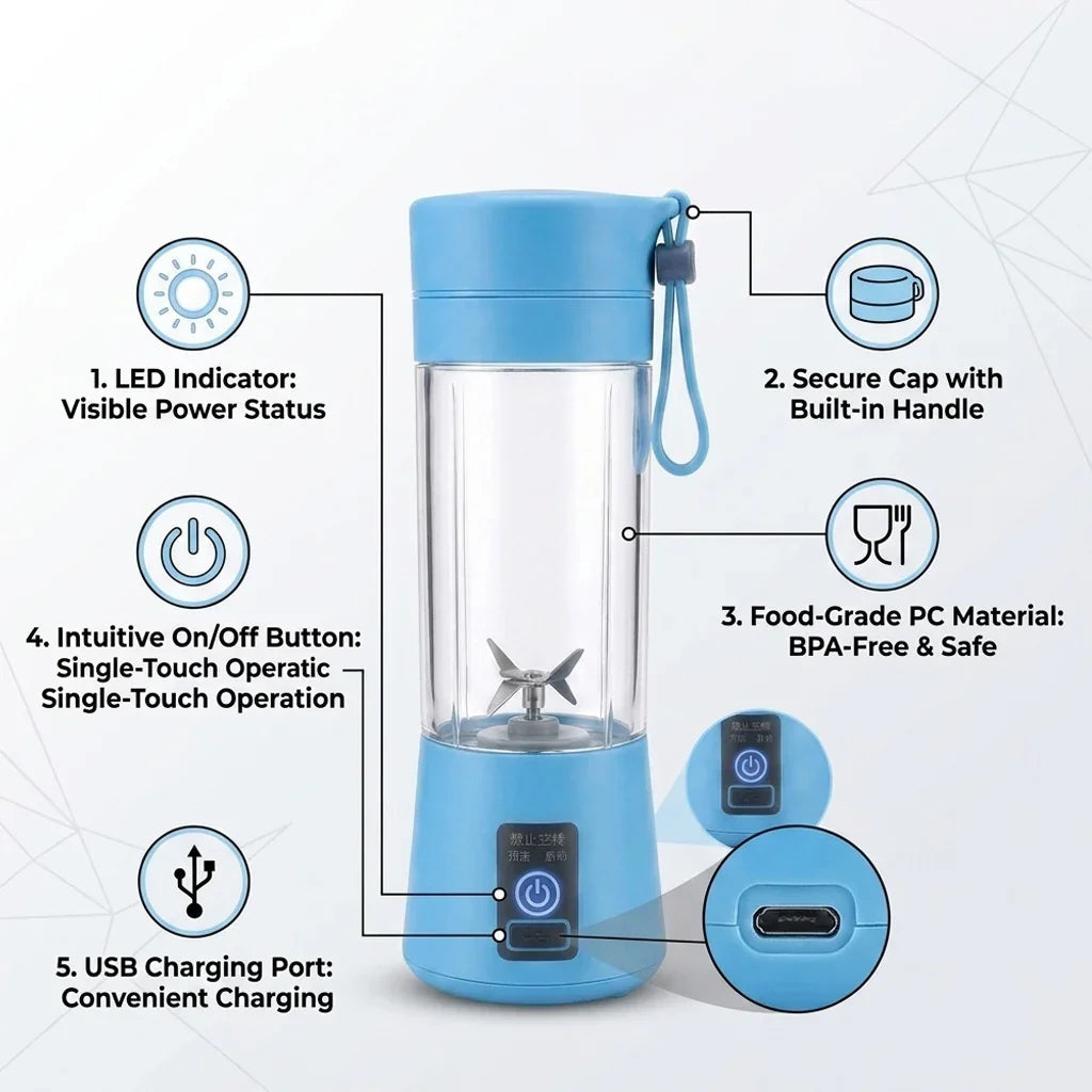 Portable USB Rechargeable Juicer Blender – Mini Electric Smoothie Maker Bottle