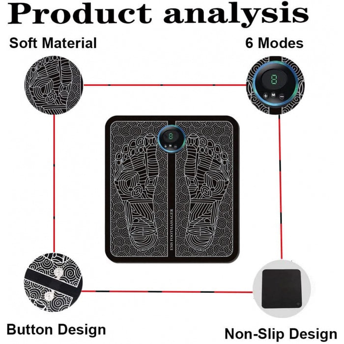 EMS Electric Foot Massager Mat – 6 Massage Modes, 9 Intensity Levels & USB Rechargeable