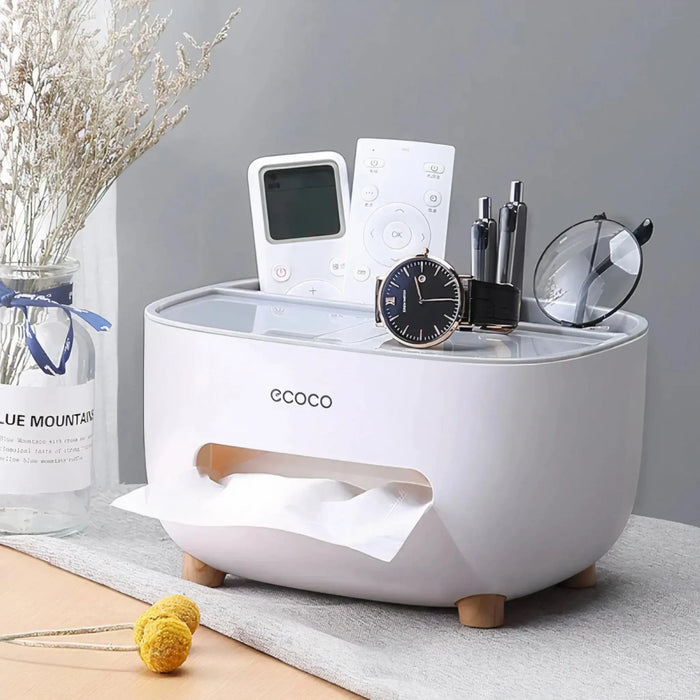 Ecoco Tissue Box with Storage Drawer – Multifunctional Desk Organizer