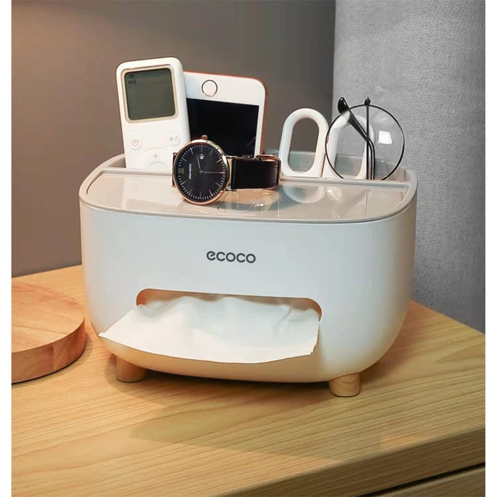 Ecoco Tissue Box with Storage Drawer – Multifunctional Desk Organizer