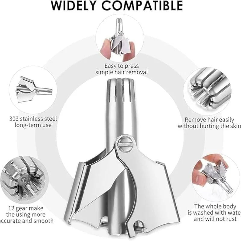 Manual Nose & Ear Hair Trimmer – Stainless Steel Precision Grooming Tool