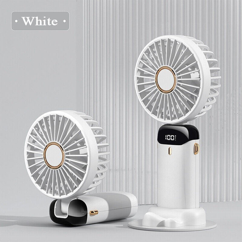Digital Display Mini Fan – 5-in-1 USB-C Rechargeable Portable Fan