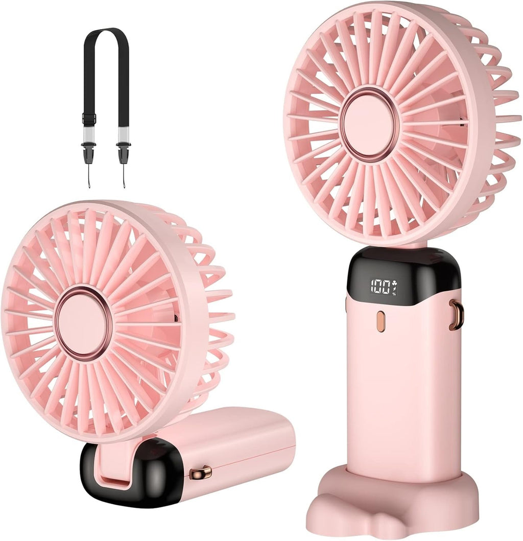 Digital Display Mini Fan – 5-in-1 USB-C Rechargeable Portable Fan