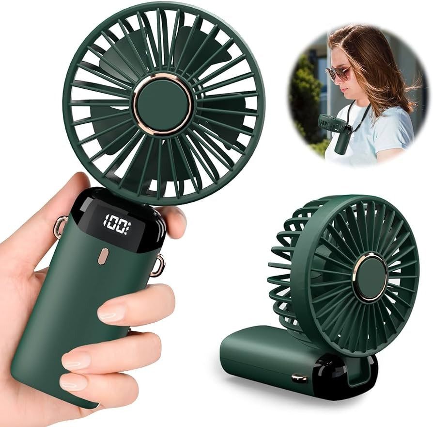 Digital Display Mini Fan – 5-in-1 USB-C Rechargeable Portable Fan