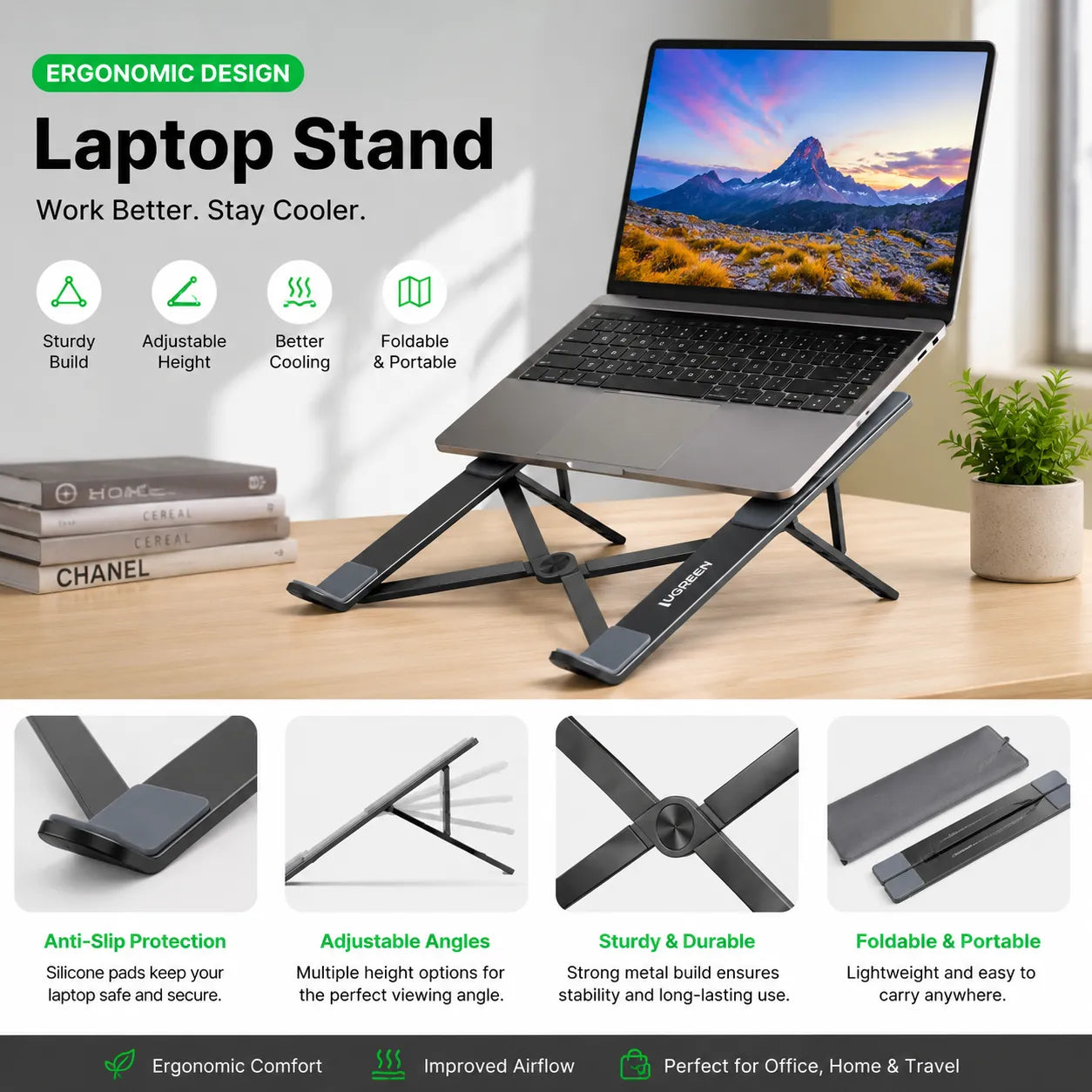 Premium Aluminum Laptop Stand – Foldable Adjustable Ergonomic Holder up to 18 Inch